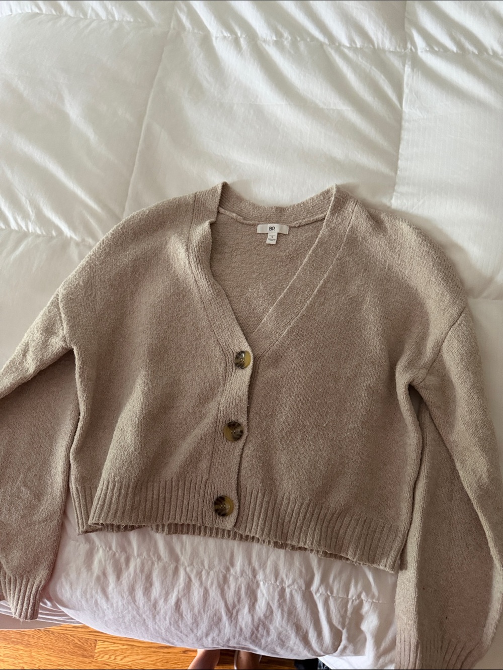 bp Neutral Taupe Cropped V-Neck Button Cardigan